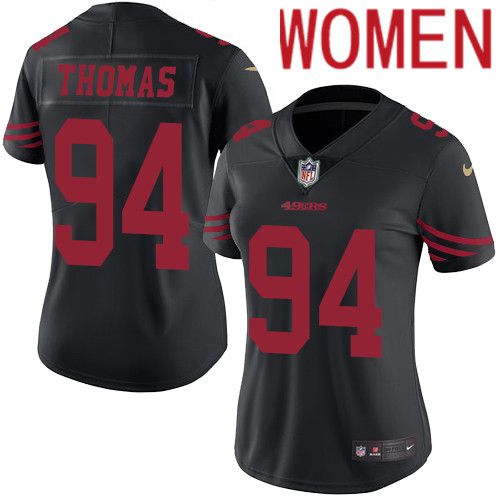 Women San Francisco 49ers #94 Solomon Thomas Nike Black Vapor Limited Rush NFL Jersey->women nfl jersey->Women Jersey
